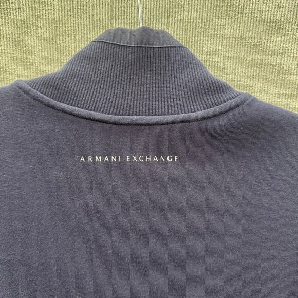 Y2K Armani Exchange Men‎ L Navy Logo Sweater 1/4 zip Mock Preppy Grunge Pullover - Picture 4 of 10